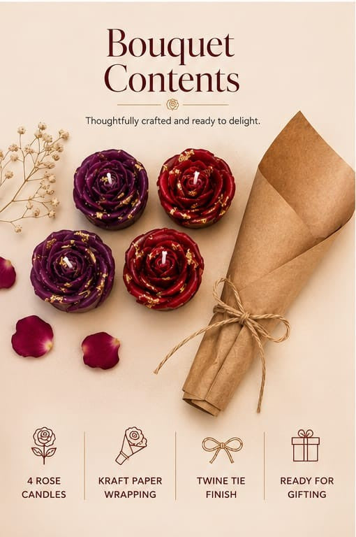 Rose Candle Bouquet (Pack of 4)